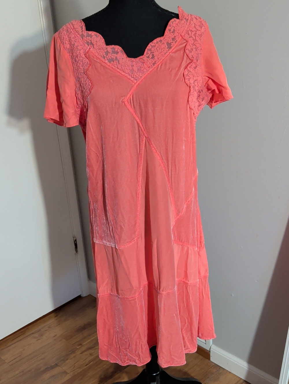 Sundance Coral Pink Lace-Trim Midi Dress